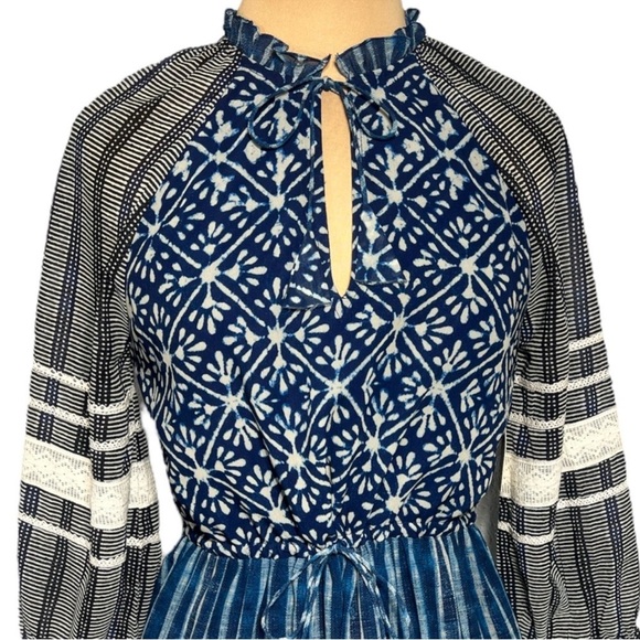 Anthropologie blue white boho Susan Tunic Dress by
Hemant & Nandita Size Small - Picture 2 of 15